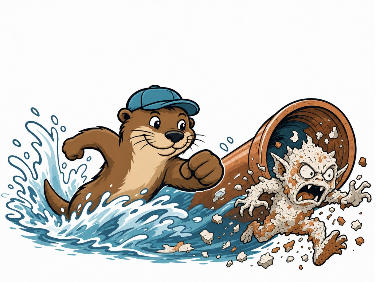 Otto chasing a scale monster out of a pipe